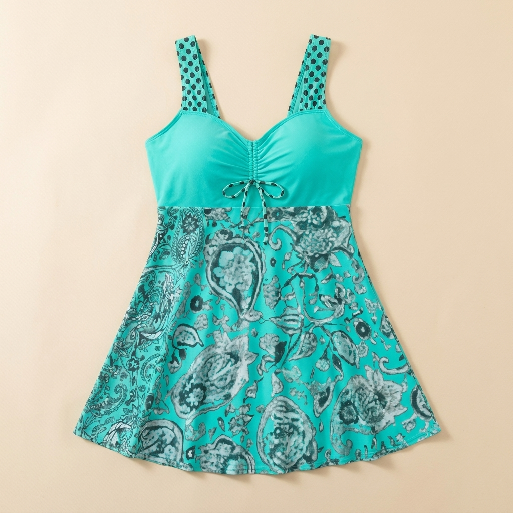 VivaMorph™ – Ruched Front Sculpting Swim Dress with Flowing Skirt