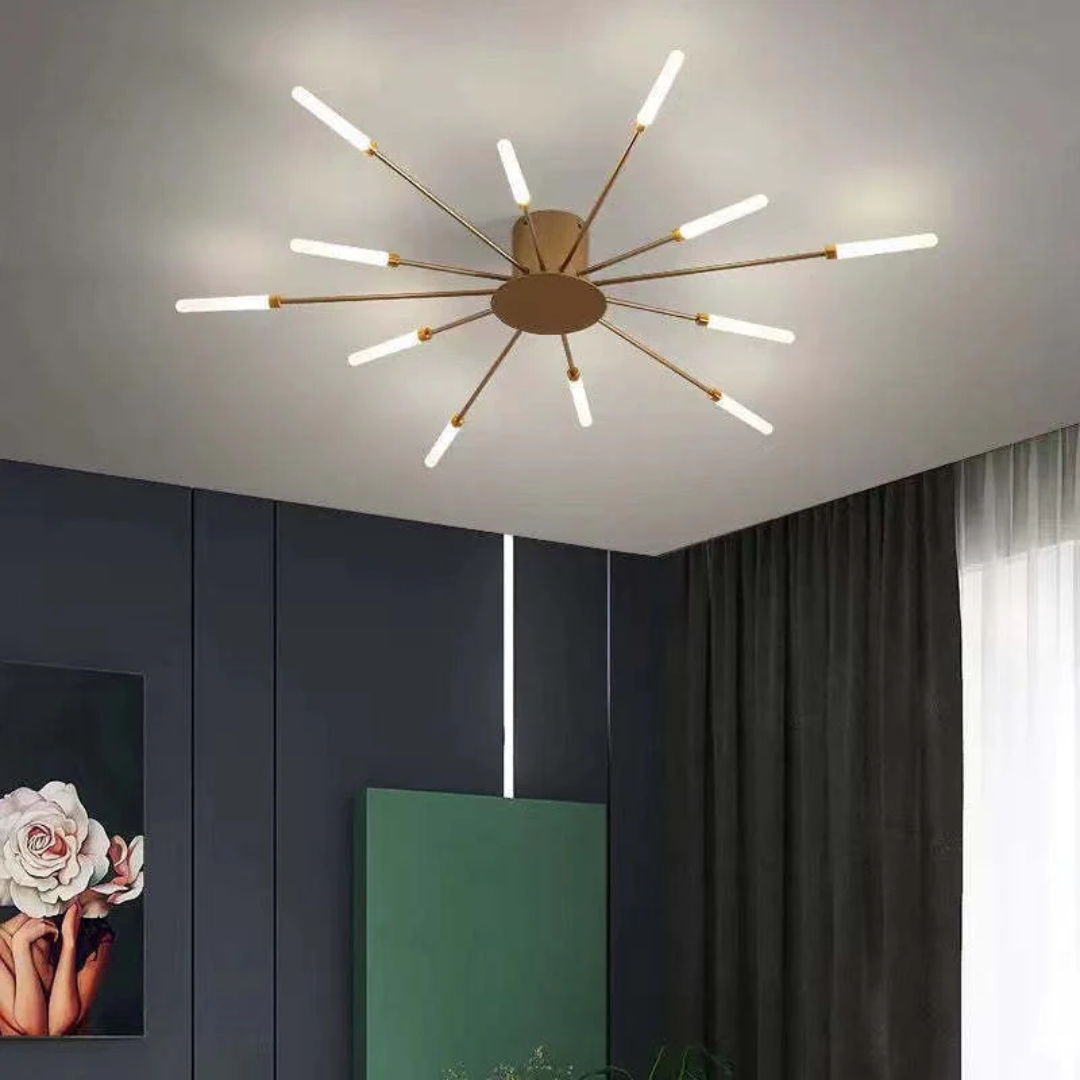 Contemporary Star-Design LED Ceiling Fixture – 12 Arms, Black or Gold