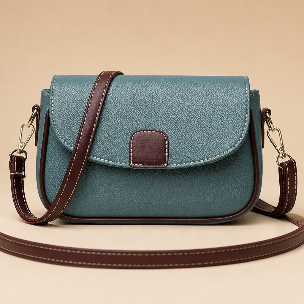 ArloVita™ – Classic Saddle Crossbody Bag with Contrast Trim & Gold Hardware