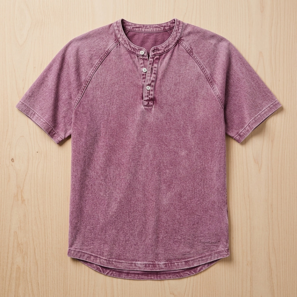 VesperLoom™ – Vintage Mineral-Wash Raglan Henley Tee