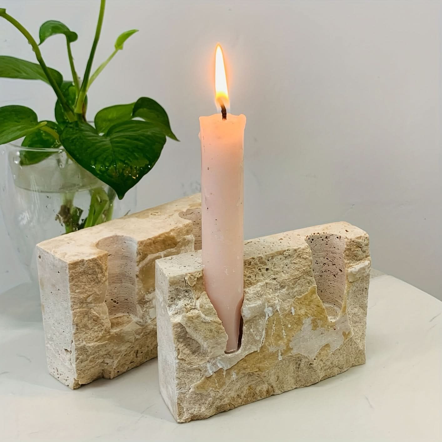 Rectangular Marble Candle Holder with Two Openings