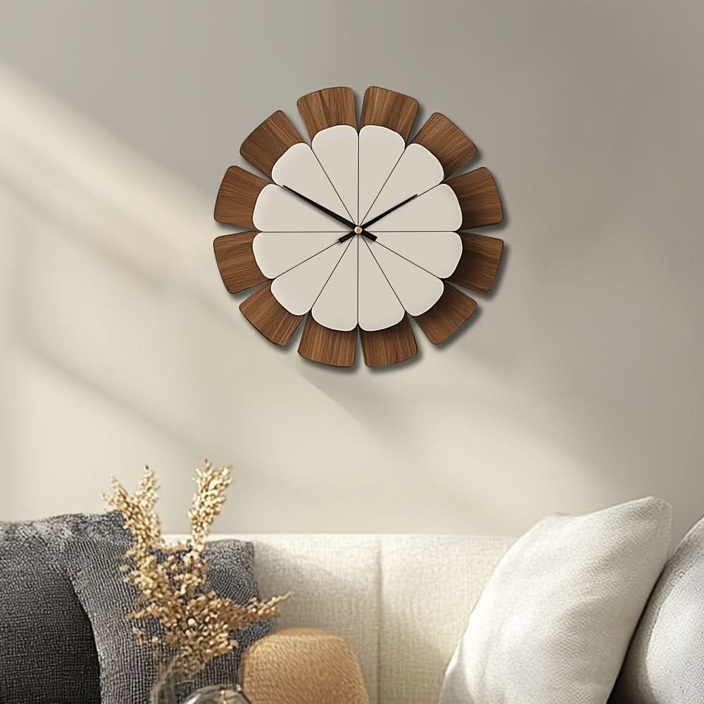 Round Wooden Wall Clock with Battery Operated Mechanism