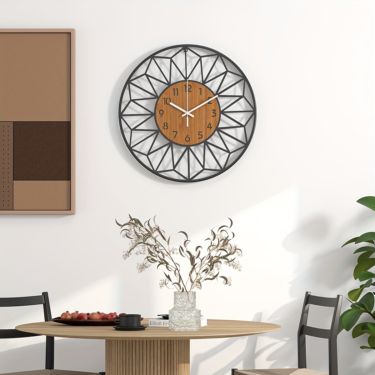 Chic Metal Timepiece with Wood-Look Finish