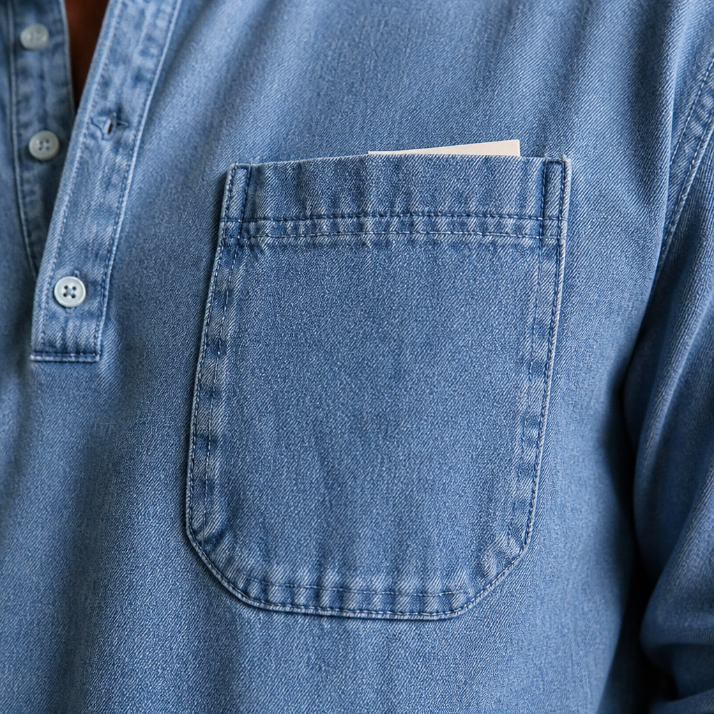 VeroVibe™ – Long Sleeve Henley in Vintage Wash with Chest Pocket