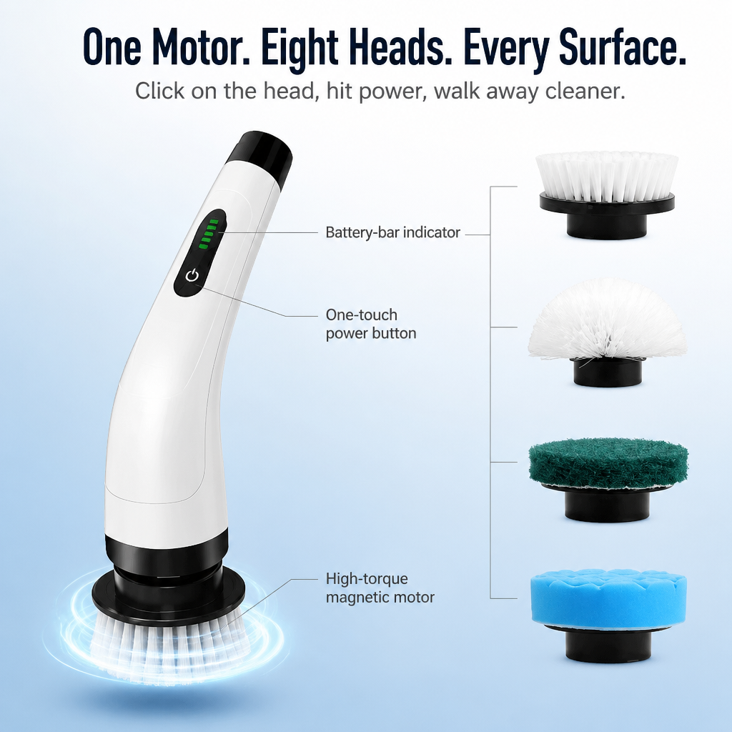 TurboShine™ — Whirl Away Dirt in Half the Time | 8 Heads + Extension Pole