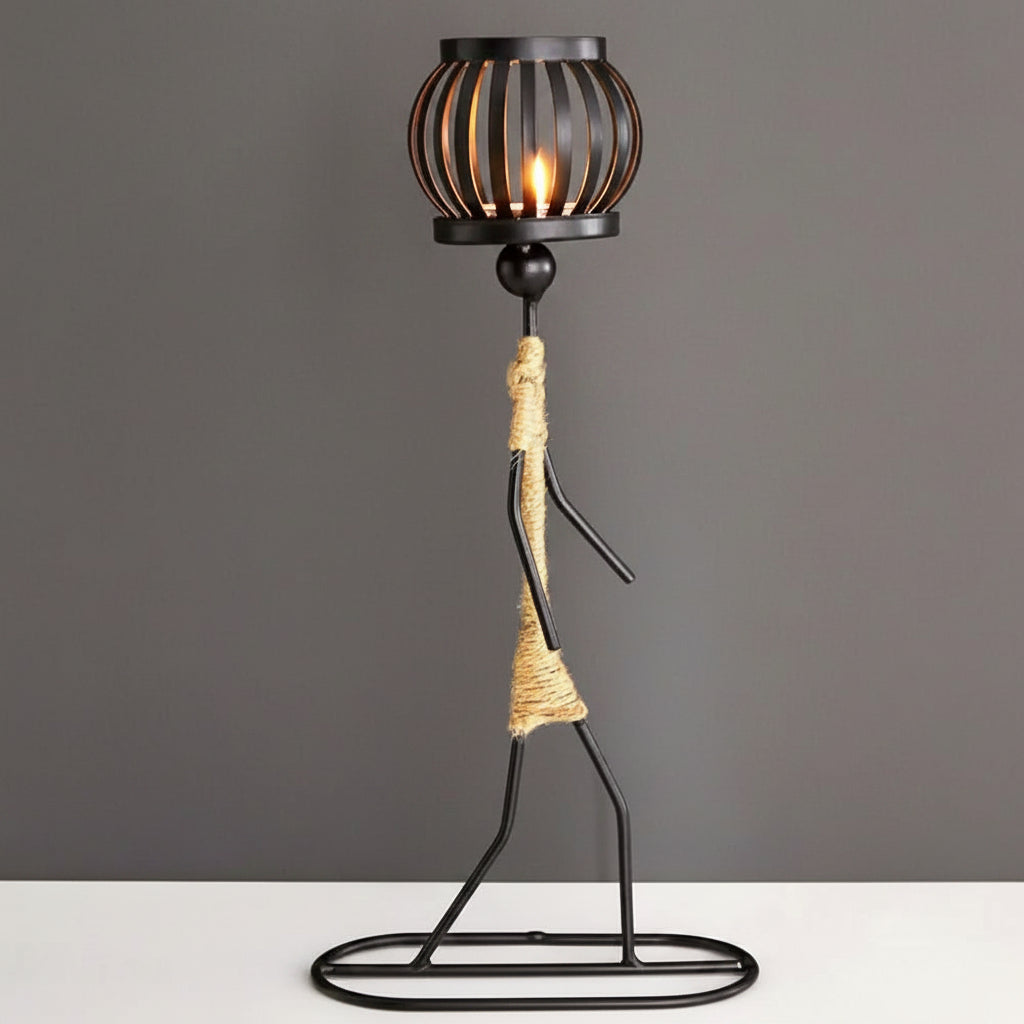 Abstract Metal Candle Holder Sculpture in Modern Design