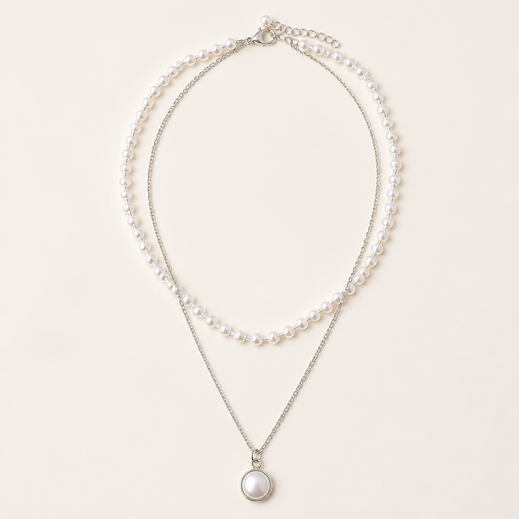 VitariaLuxe™ – Delicate Pearl Layers Necklace with Pendant Drop