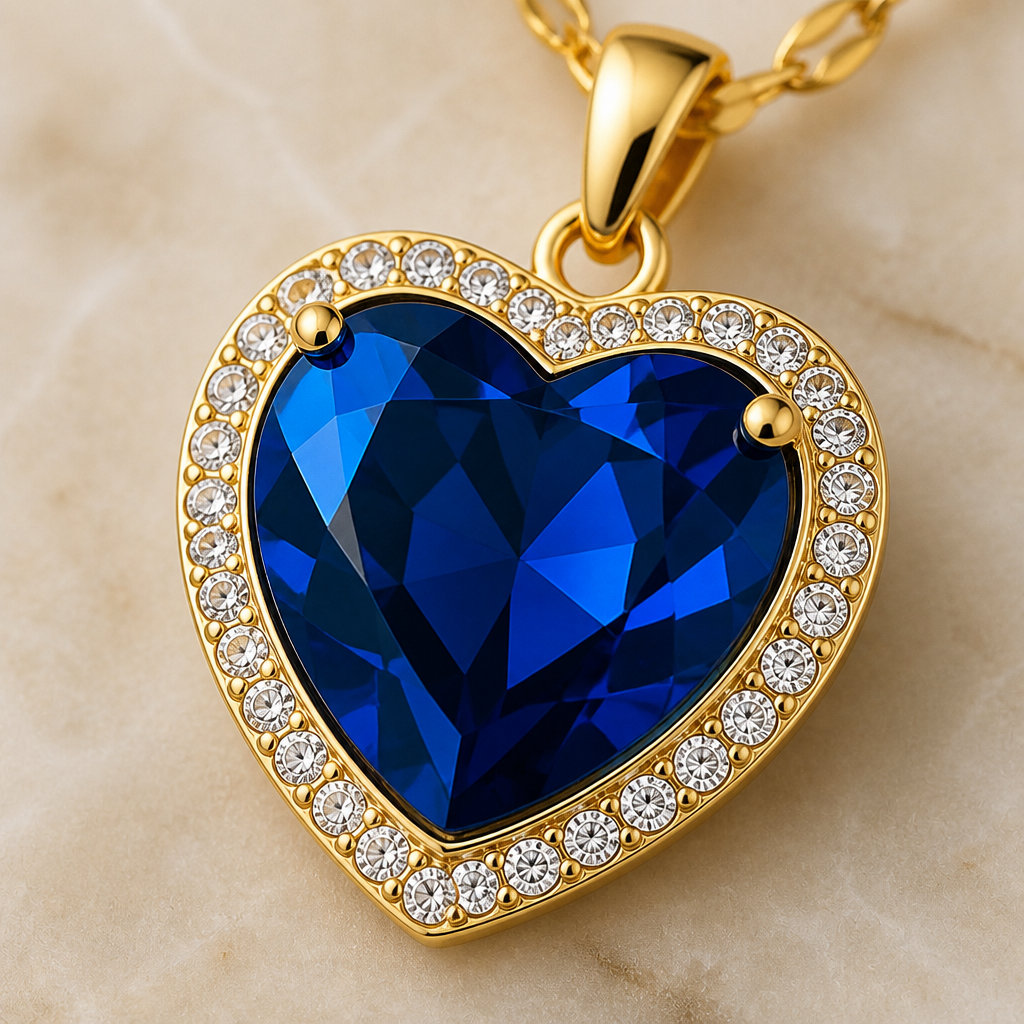 LioraCharm™ – Gleaming Sapphire Heart Necklace with Pavé Halo Pendant