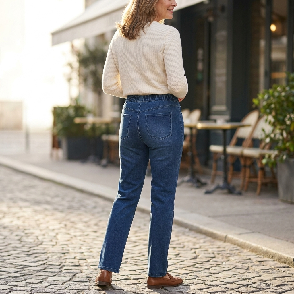 LuxeStride™ – Stretchy Pull-On Jeans with Embroidered Pocket Detailing