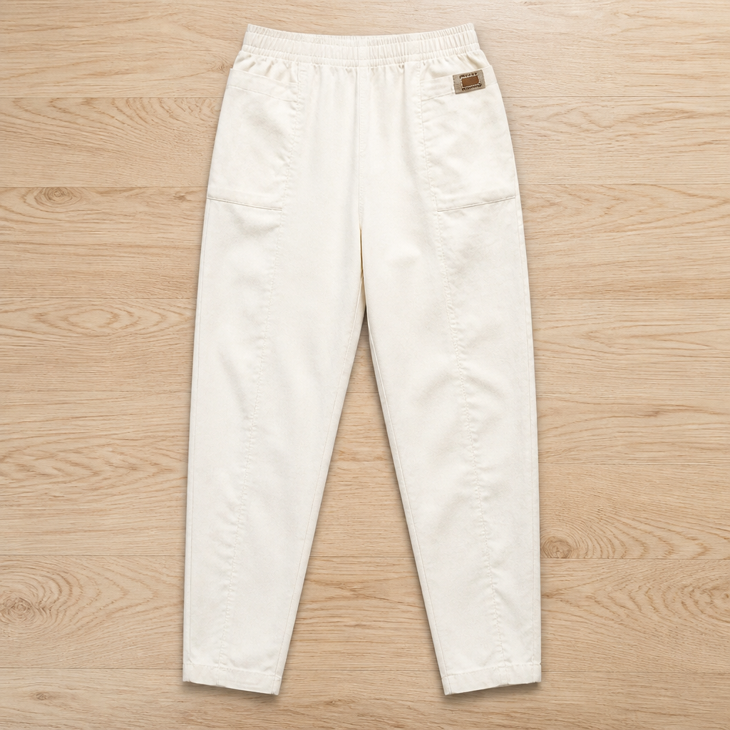 VeloraEase™ – Relaxed Tapered Cotton Pants with Elastic Comfort Waist