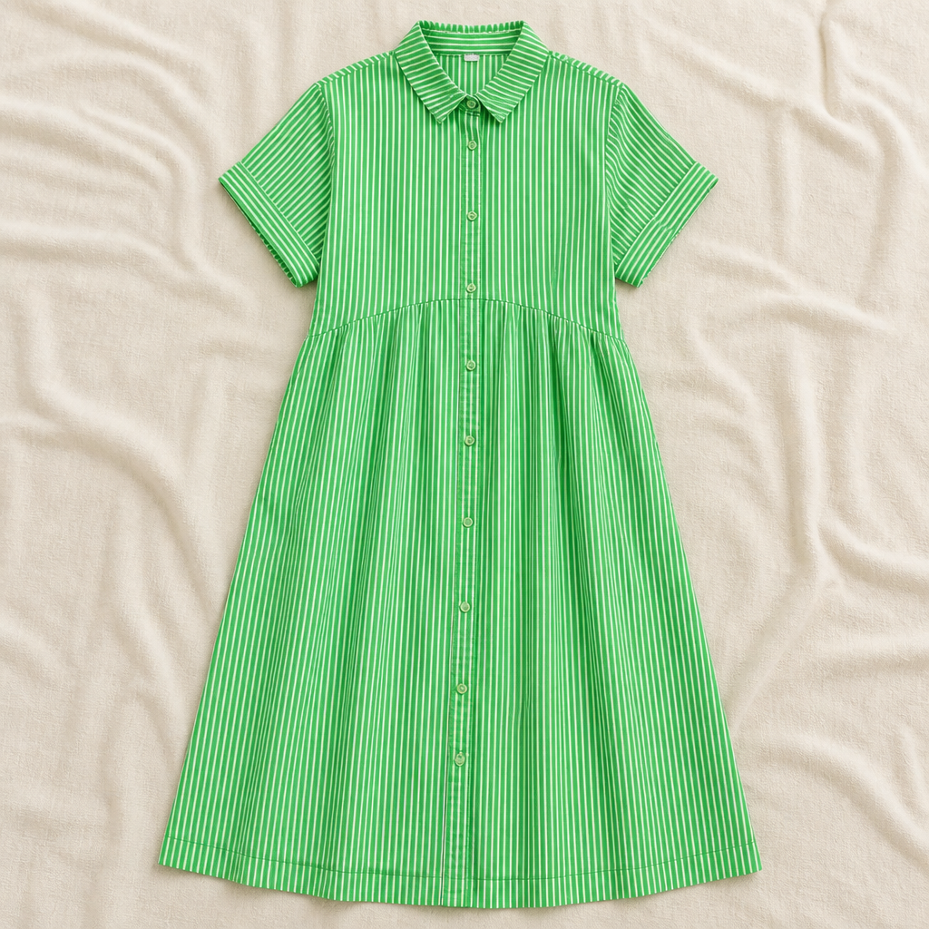 LunaVerve™ – Airy Striped Button-Down Midi Shirt Dress