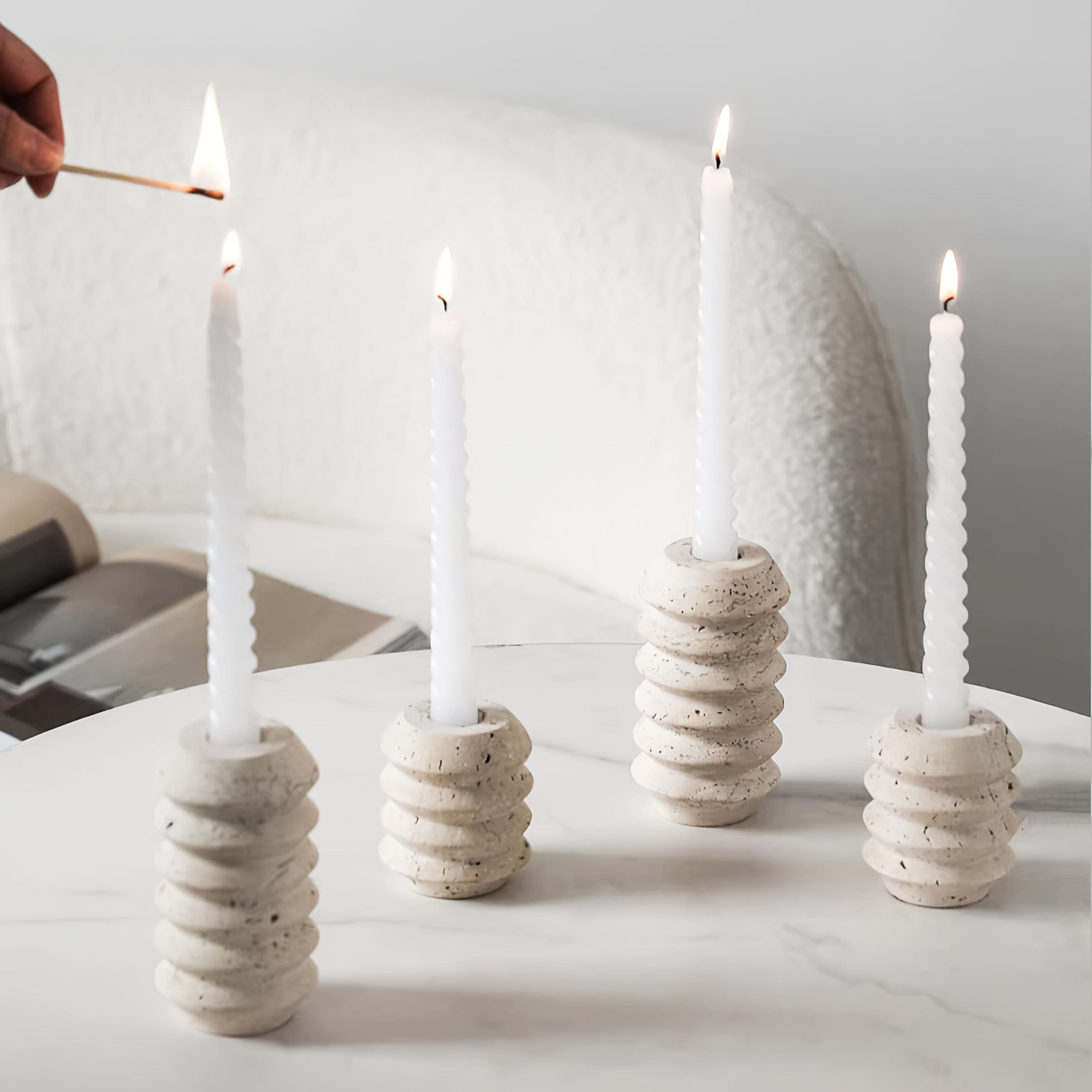 Natural Marble Candle Holder in Roman Travertine Style