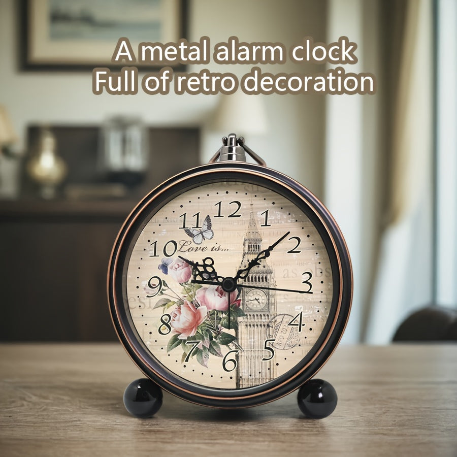 Classic European Metal Alarm Clock with Silent Operation