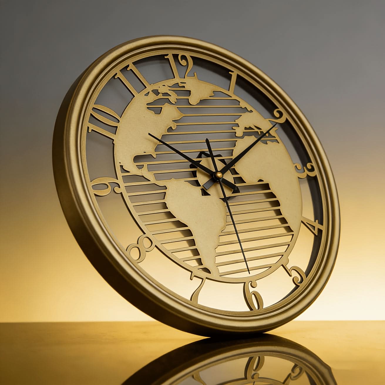 Silent Metal Wall Clock Featuring World Map Design