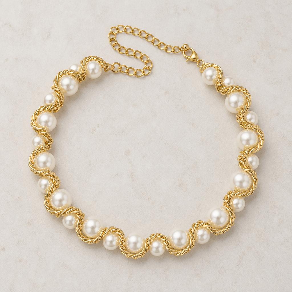 LumaChic™ – Bold Pearl Choker with Twisted Gold Wire Accent