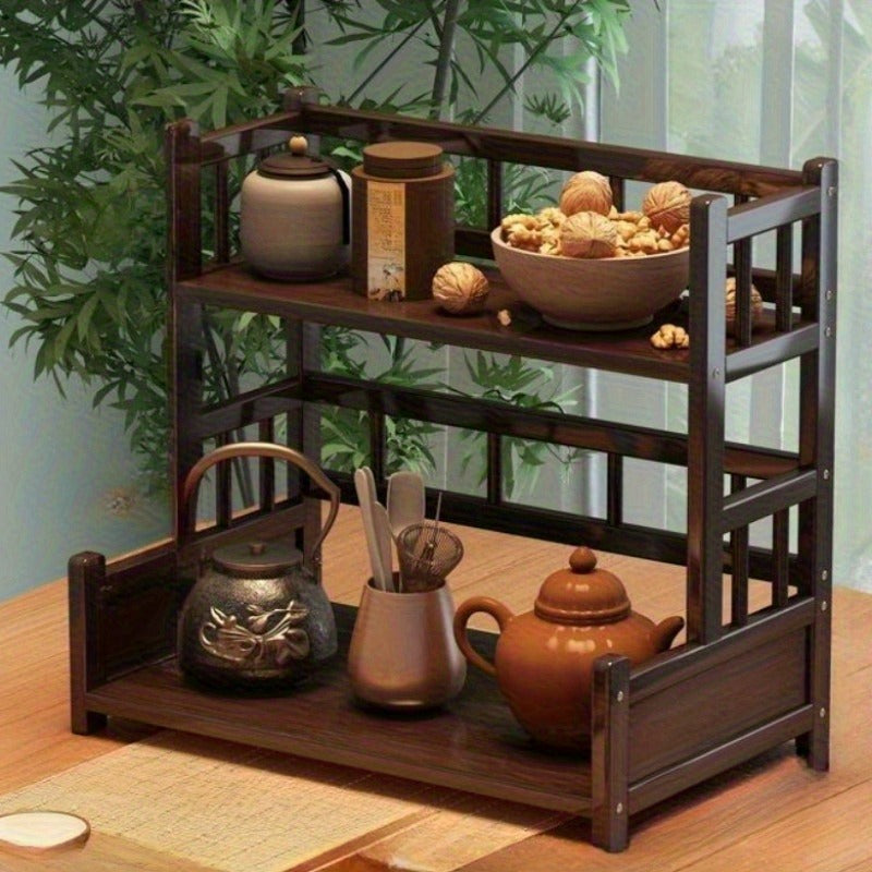 Chic Wooden Multi-Level Tea Station Organizer