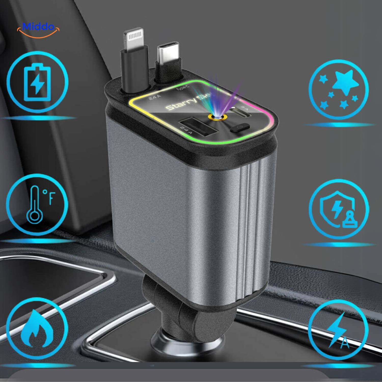VoltAura™ — Power Up Four Devices Quickly & Illuminate Your Night Journey Sky