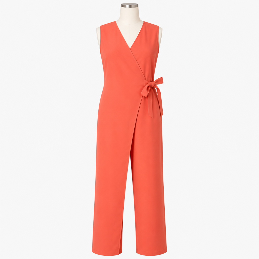 SereneSilhouette™ – Chic Sleeveless Wrap-Front Jumpsuit Featuring Side Tie