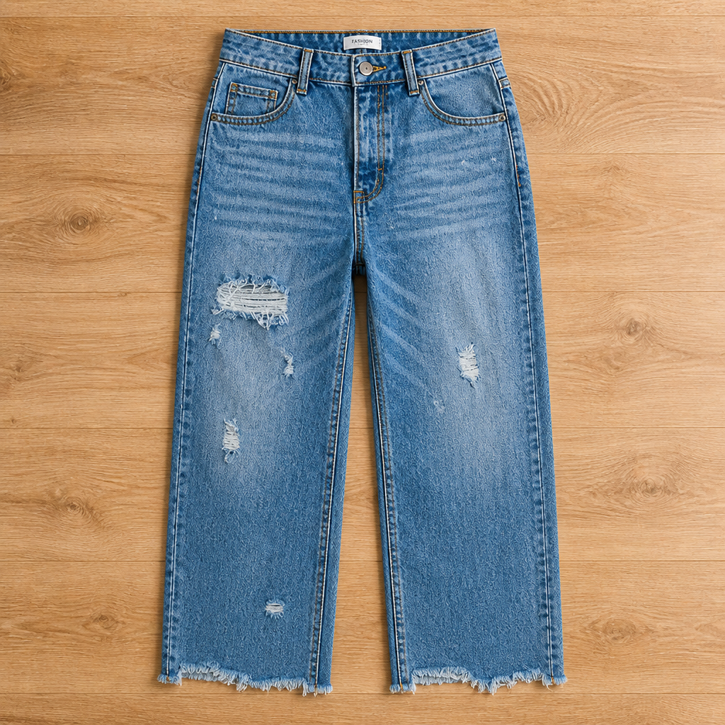 LunaDaze™ – Retro Cropped Straight-Leg Jeans with Frayed Raw Hem