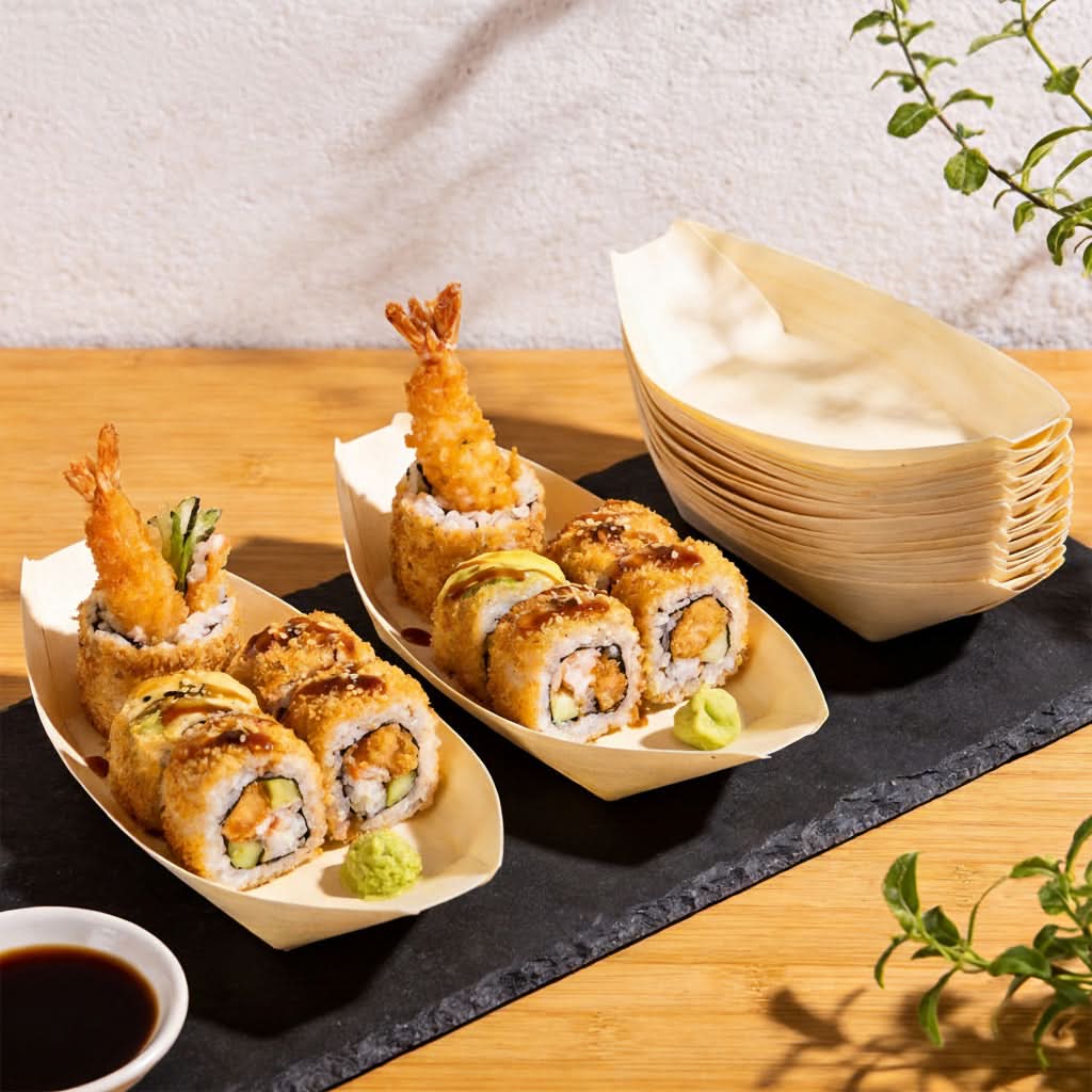 Disposable Wooden Boats for Elegant Food Presentation at Parties