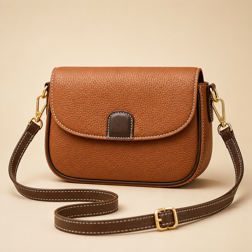 ArloVita™ – Classic Saddle Crossbody Bag with Contrast Trim & Gold Hardware