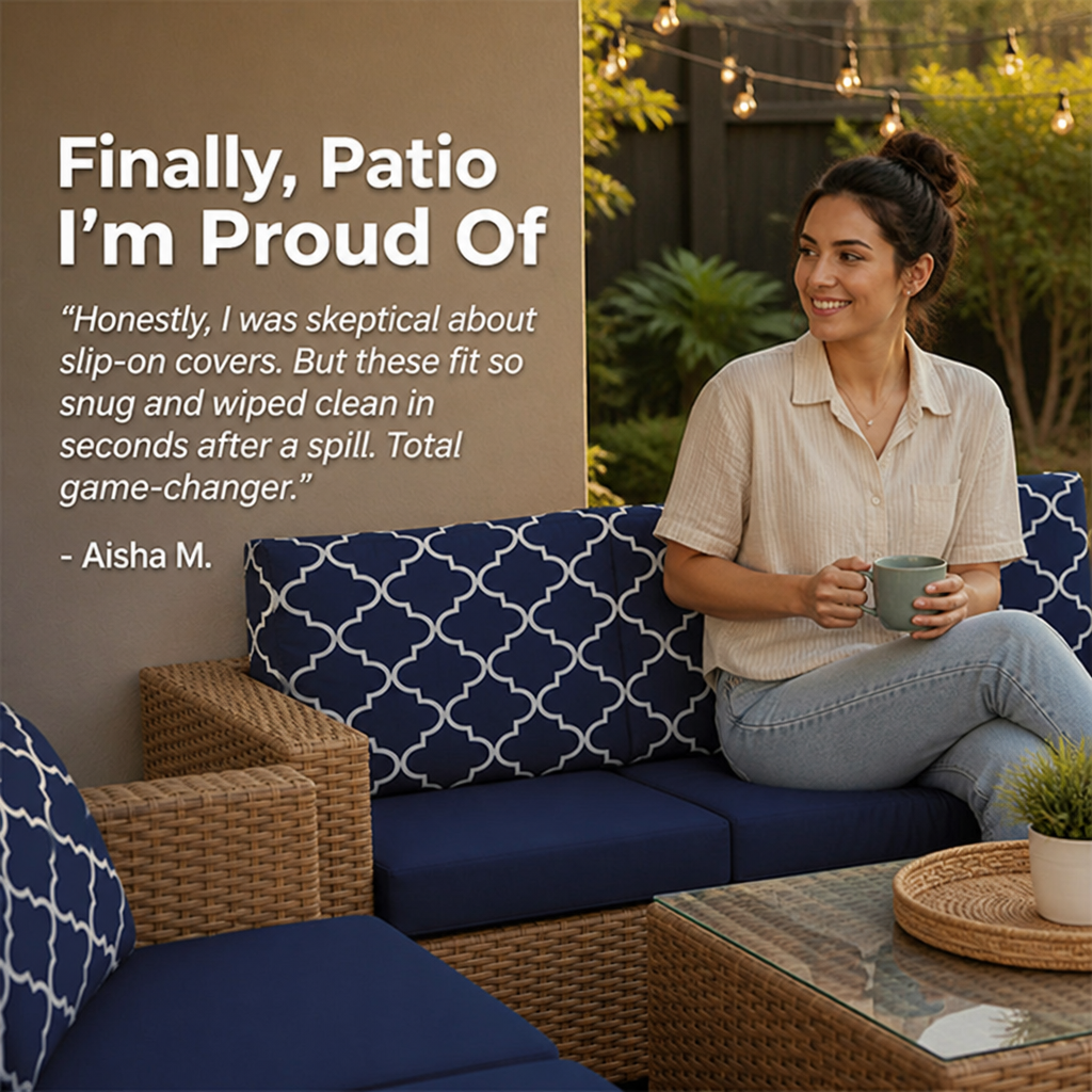 SlipTide™ Stretch Patio Sofa Cushion Covers — Wrap Your Cushions in Flawless Fit and Spill-Proof Ease