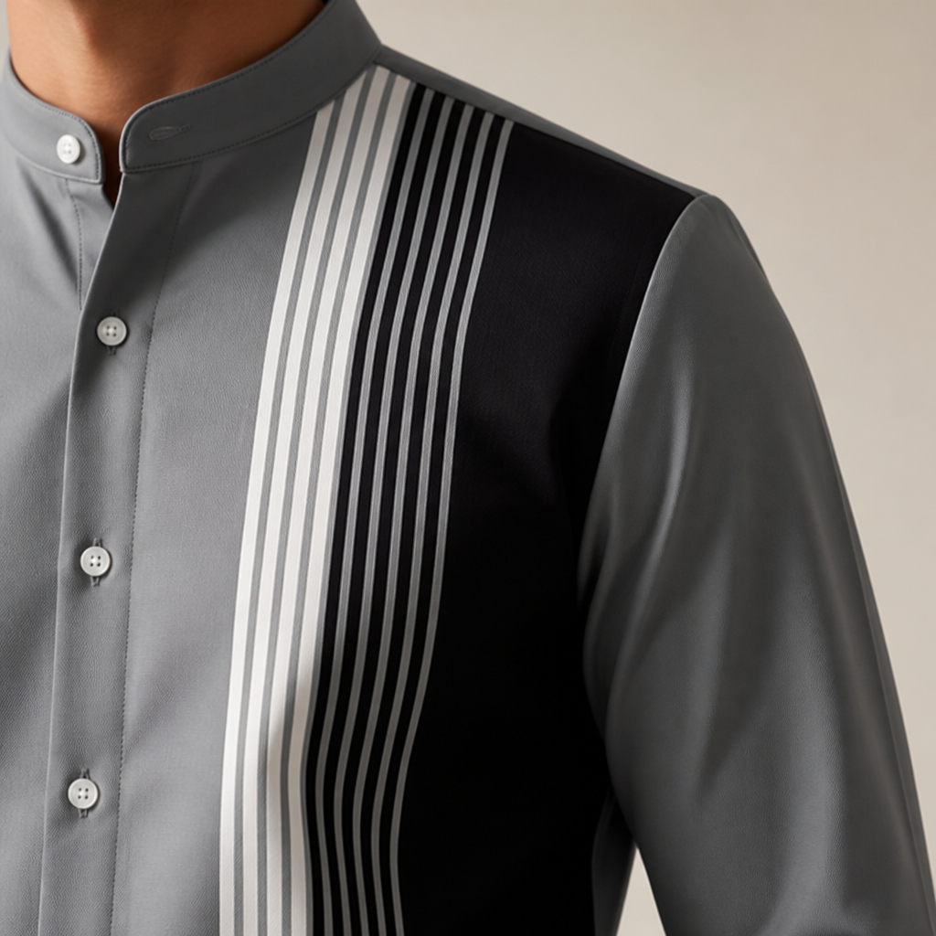 ValoroEdge™ – Color-Block Striped Mandarin-Collar Shirt & Pants Set