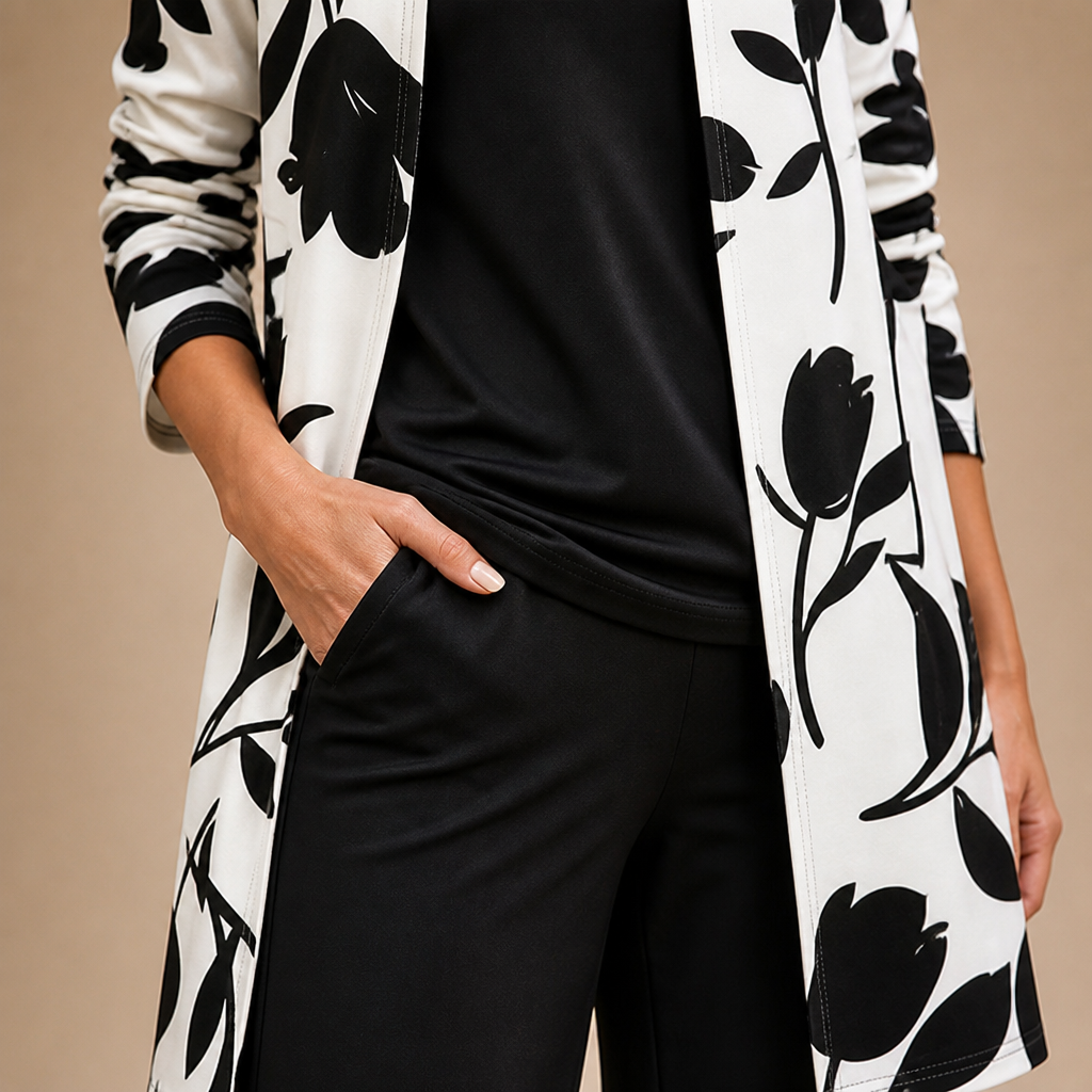 VelaLuxe™ – Elegant 3-Piece Set with Floral Cardigan & Wide-Leg Pants