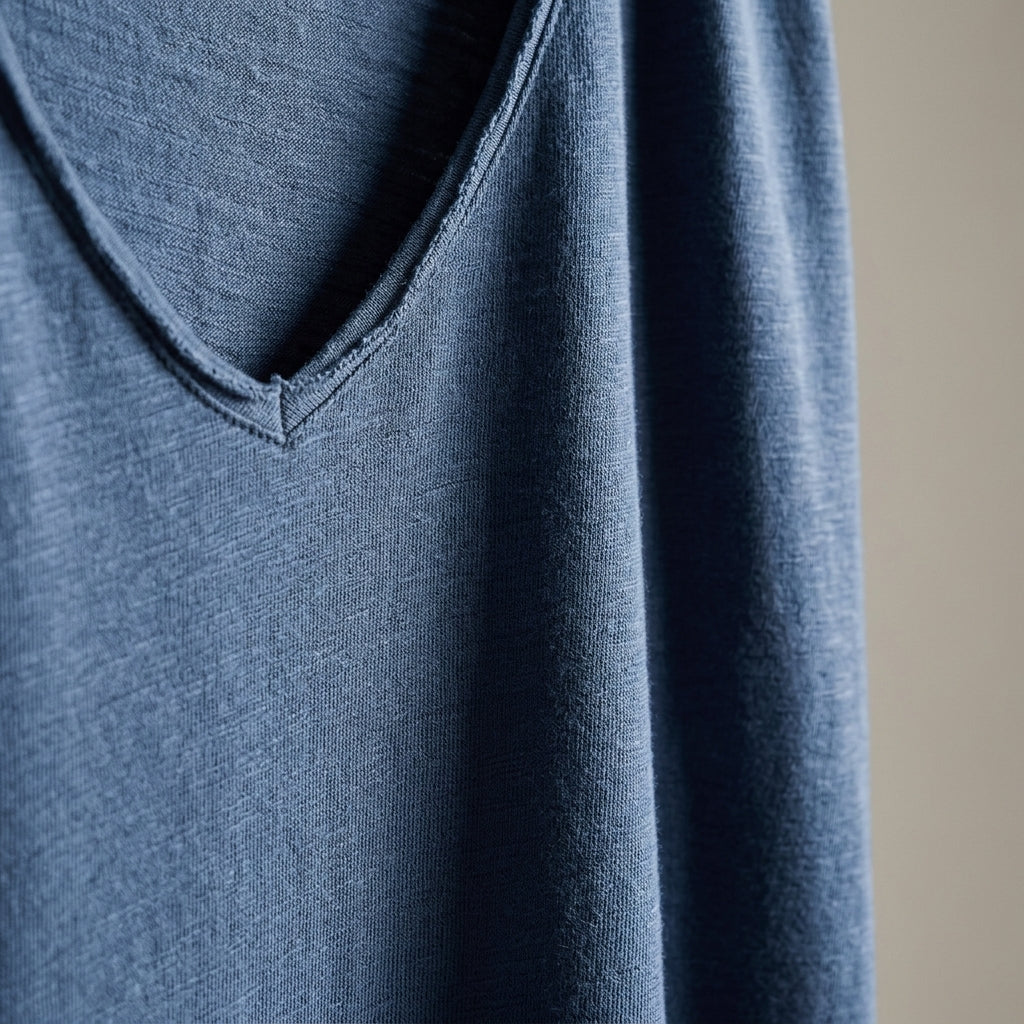 AeroLuxe™ – Lightweight Slub Cotton V-Neck Tee with Raw-Edge Trim