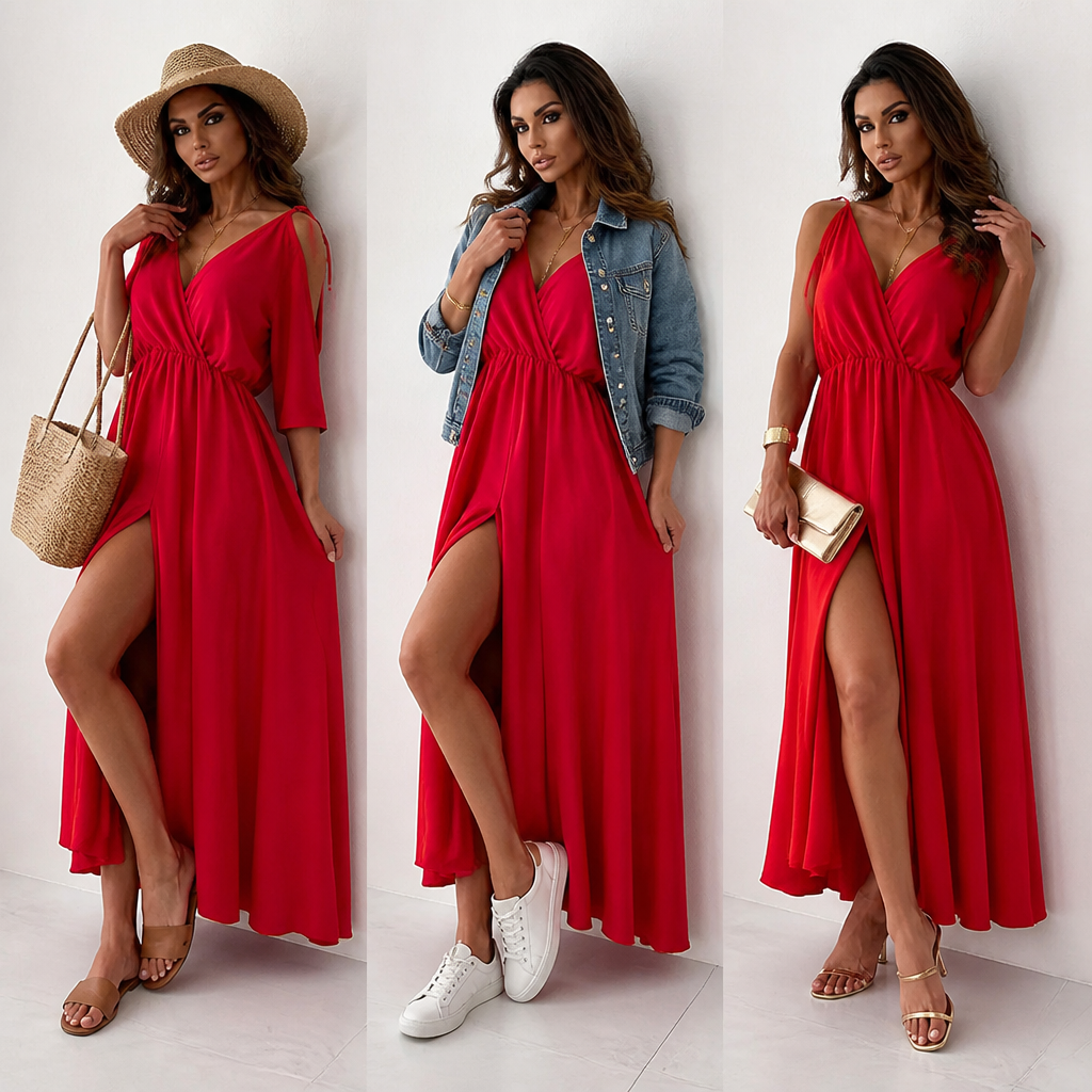 SerenAura™ V-Neck Dress — Own Every Room with Bold, Effortless Confidence