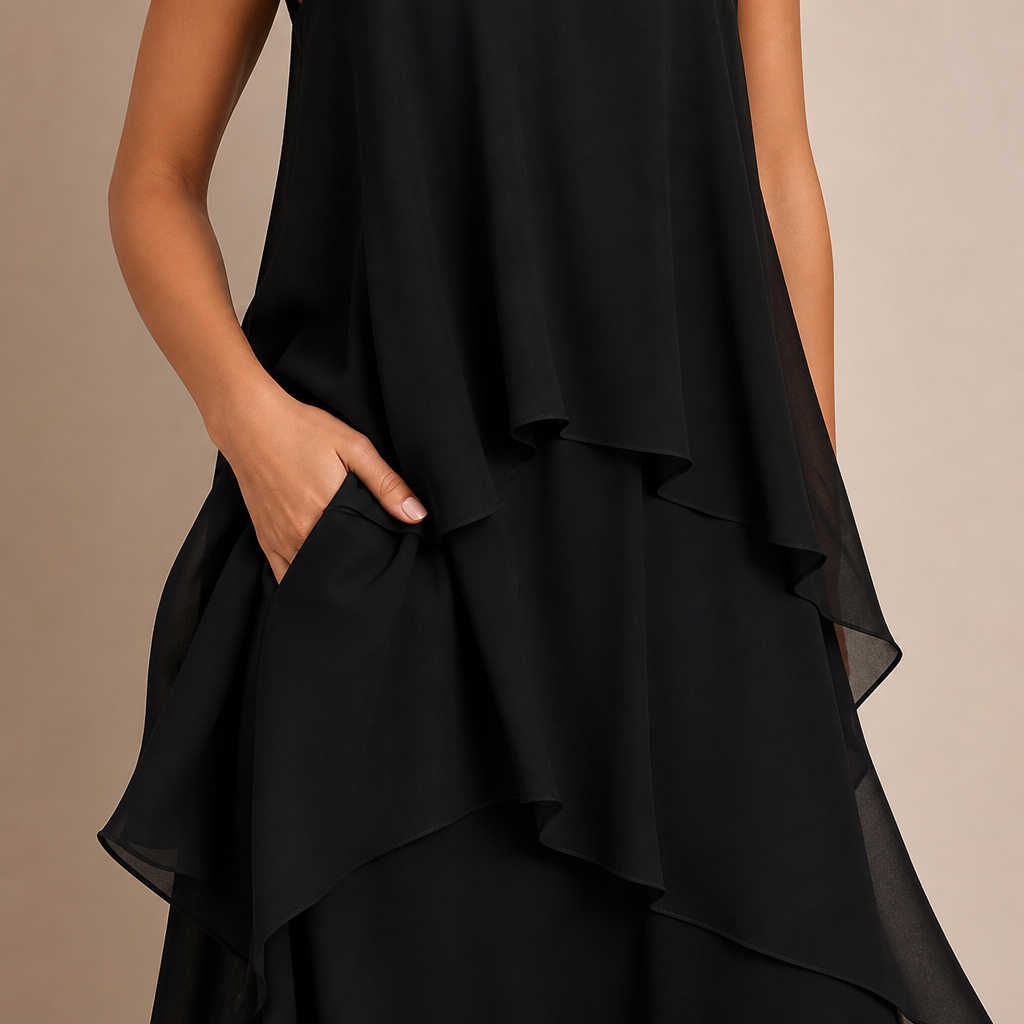 LioraMist™ – Flowy Layered Ruffle Chiffon Maxi Dress