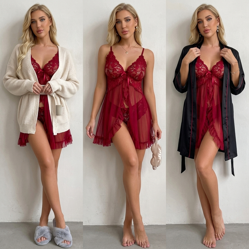VelariaDream™ Lace Nightgown Set — Unleash Your Inner Glow with Soft Elegance and All-Night Comfort