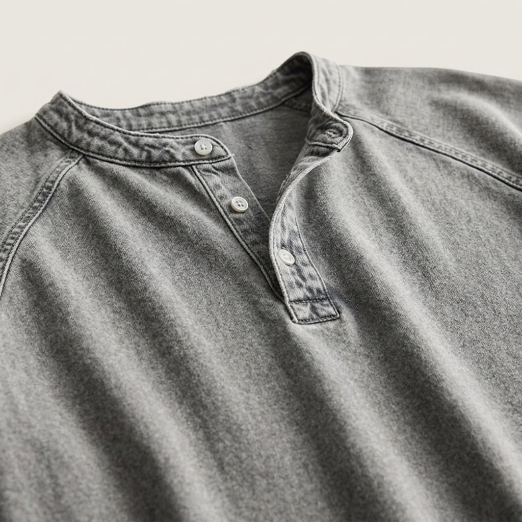 VesperLoom™ – Vintage Mineral-Wash Raglan Henley Tee