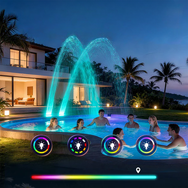 Solar-Powered RGB Fountain for Pool – Evening Light Display