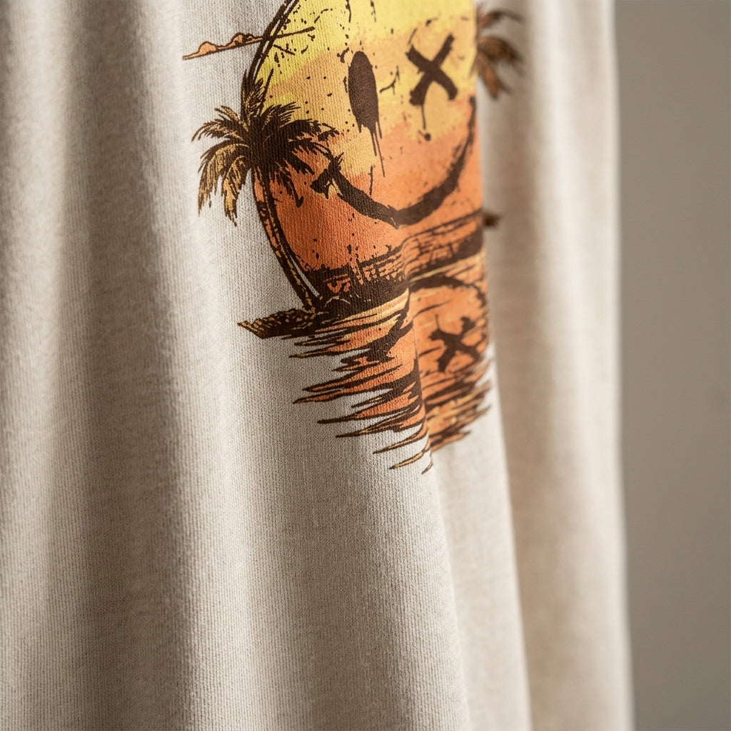 SolaraWave™ – Retro Sunset Smiley Graphic Tee with Front & Back Print
