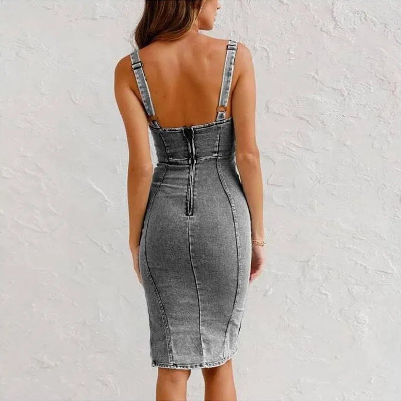 Veloura™ Stretch Denim Cami Dress — Sculpt Your Curves with Unmatched Comfort and Magnetic Style