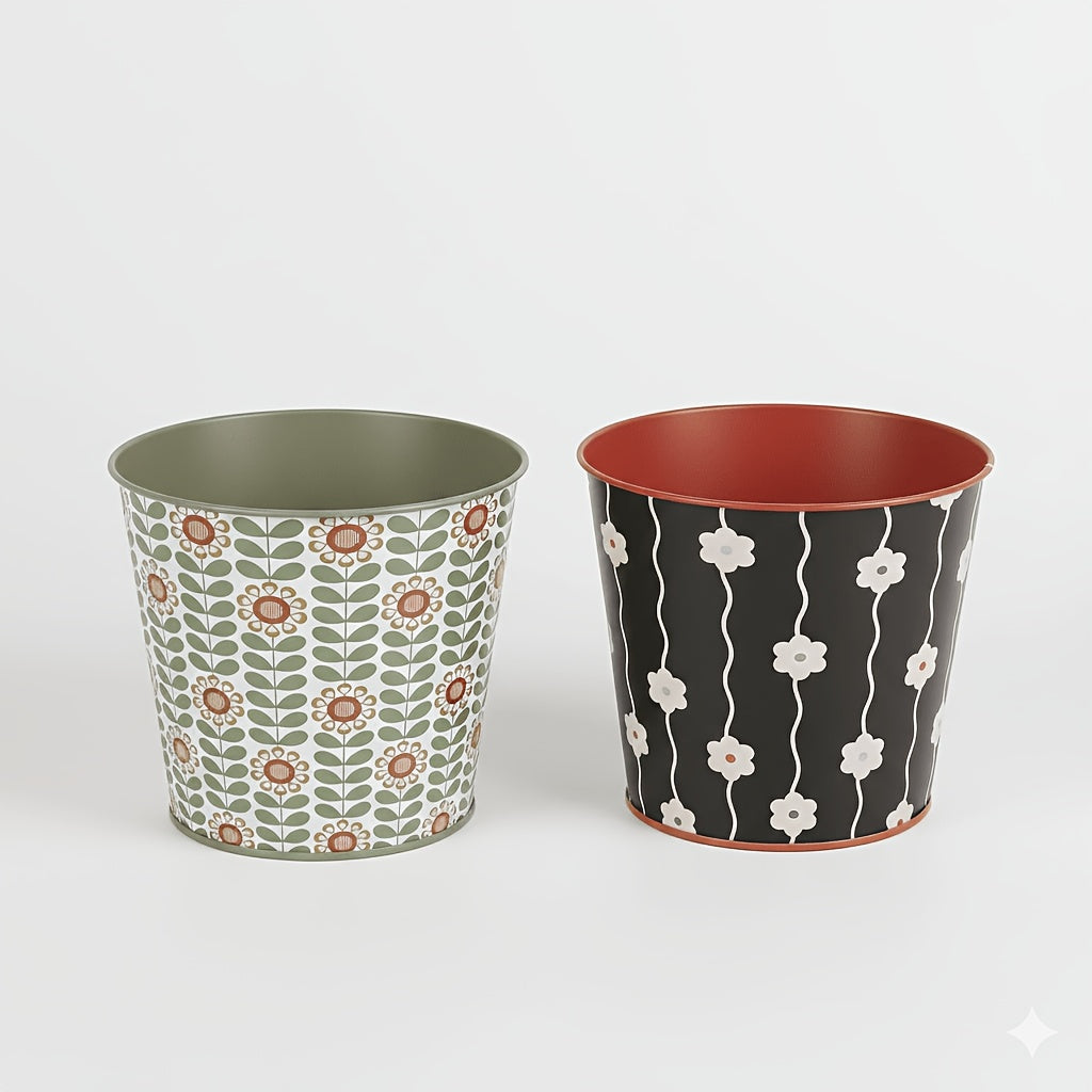 Charming Metal Planter Duo for Elegant Indoor Gardens
