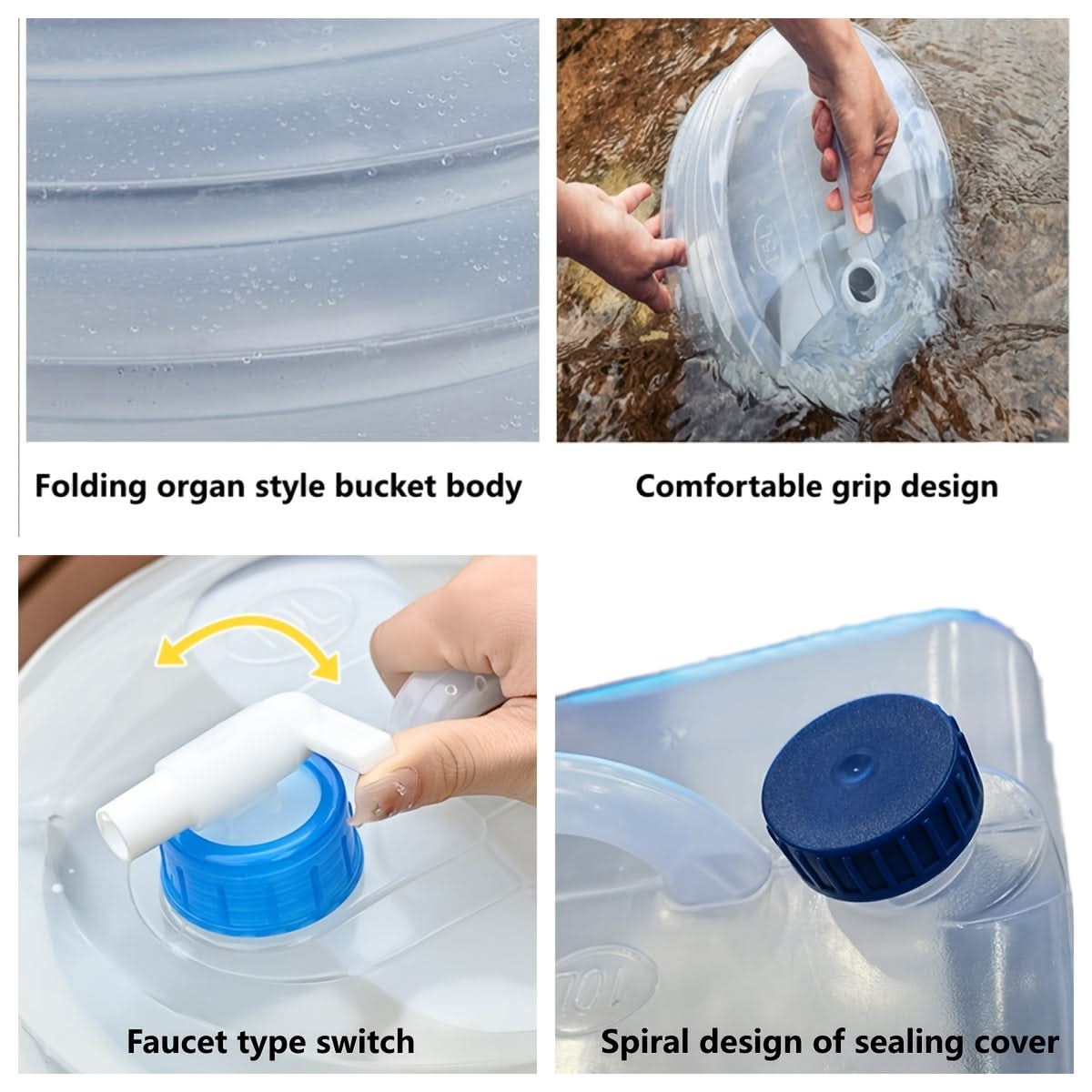 Foldable Water Container with Sealed Lid for Camping and Outdoor Use