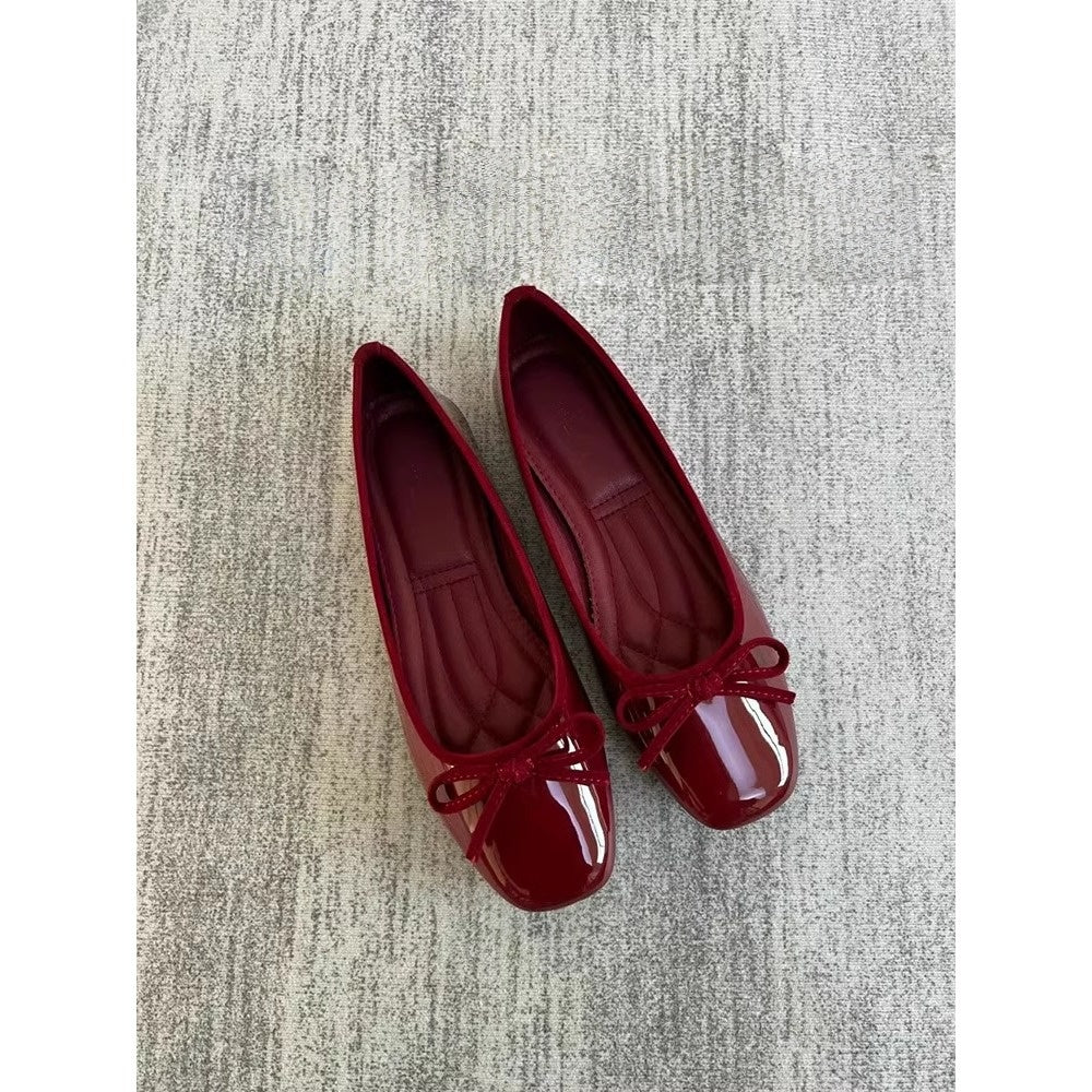 Chic Glossy Ballerina Flats for Women - Ruby Red