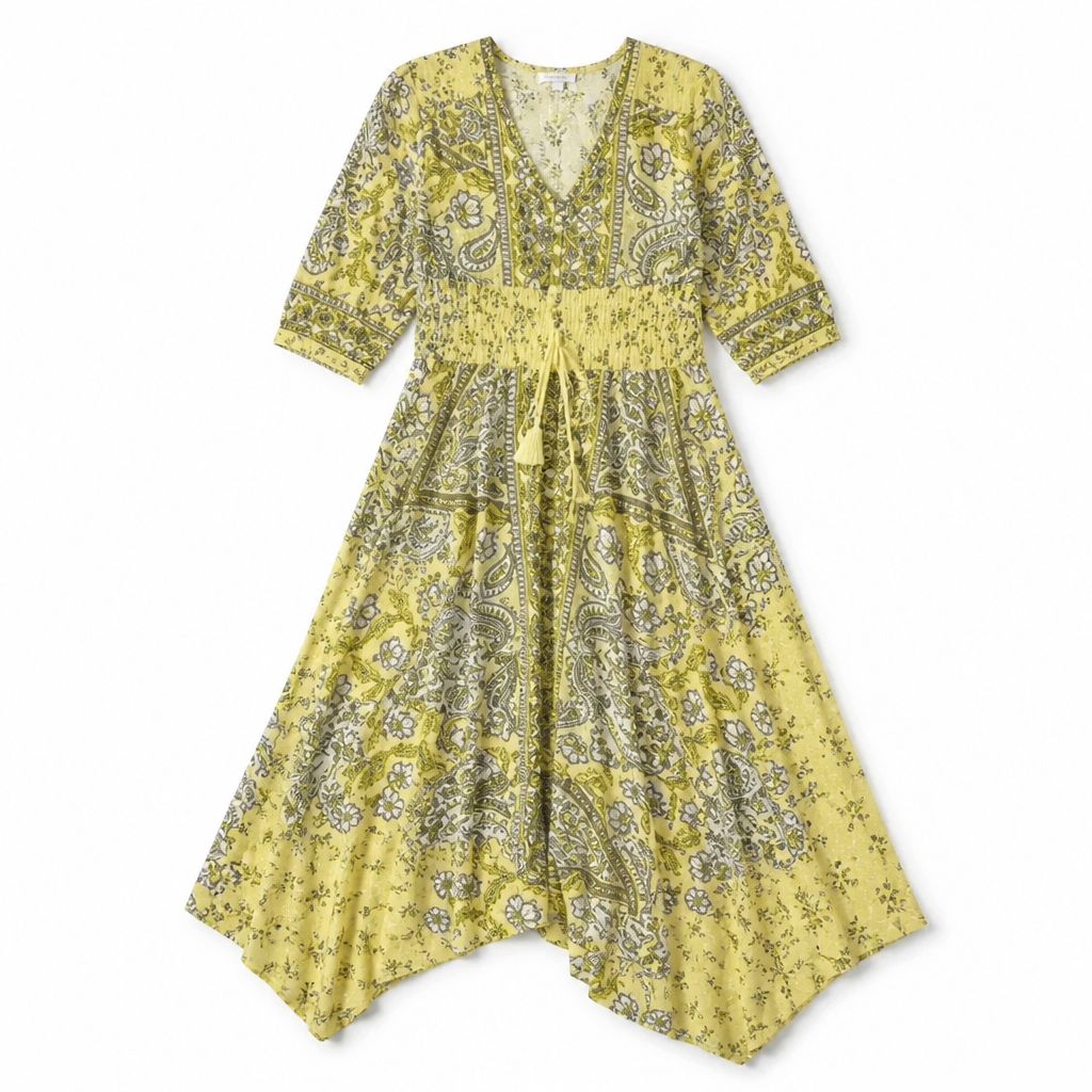 LumeraBelle™ – Breezy Boho Paisley Maxi Dress with Smocked Waist
