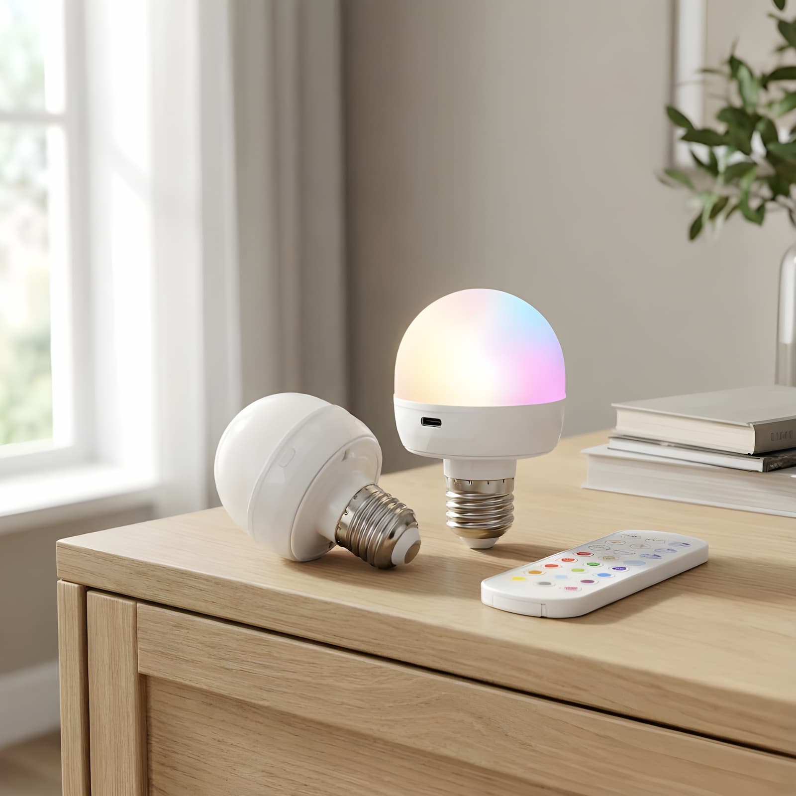 Rechargeable E27 RGB LED Lamp with Remote Control – Cordless Installation