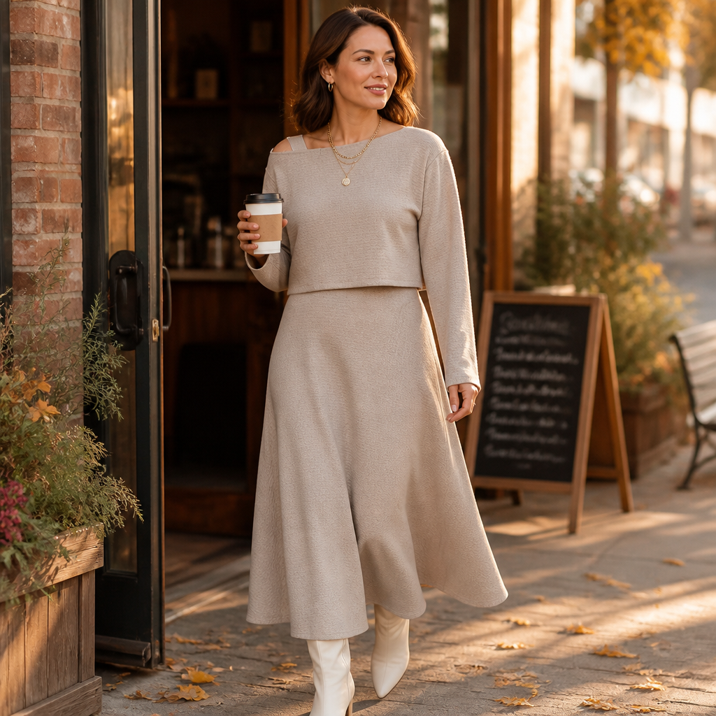 VeloraMist™ – Soft Knit Two-Piece Outfit with Layered Cropped Top