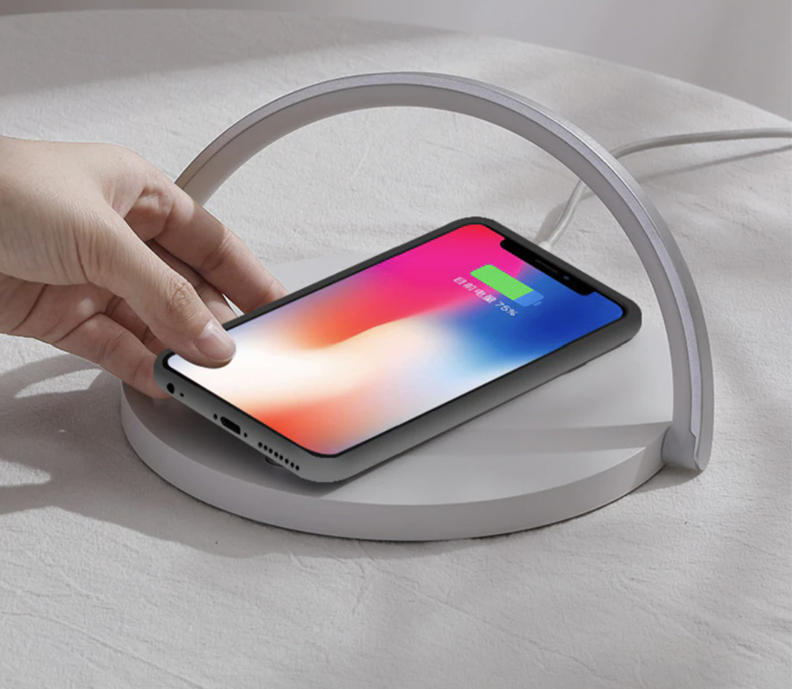 LED Nightstand Lamp Featuring Wireless Charging Pad