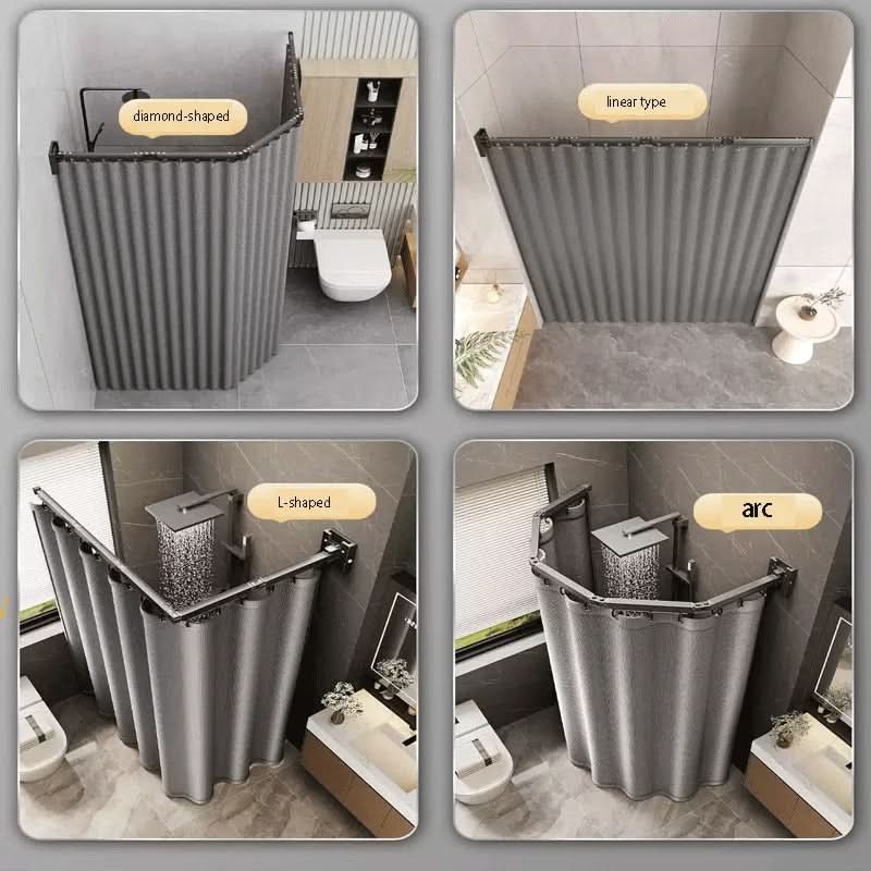 Foldable Shower Curtain Rod and Partition Set