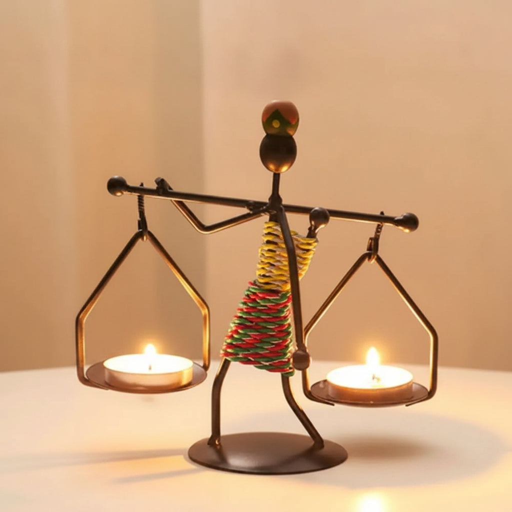 Abstract Metal Candle Holder Sculpture in Modern Design