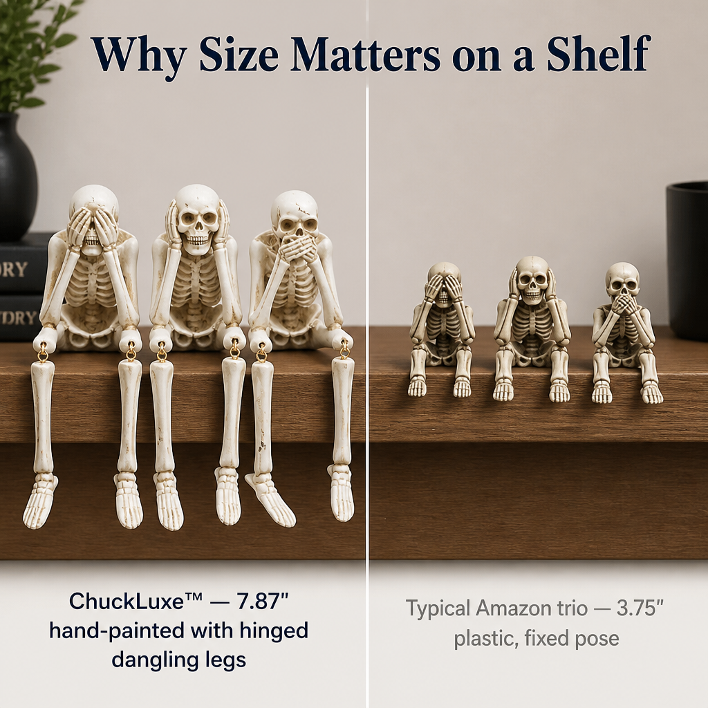 ChuckLuxe™ — Dress Your Shelf with the Dangling-Leg Skeleton Trio Everyone’s Talking About | Set of 3