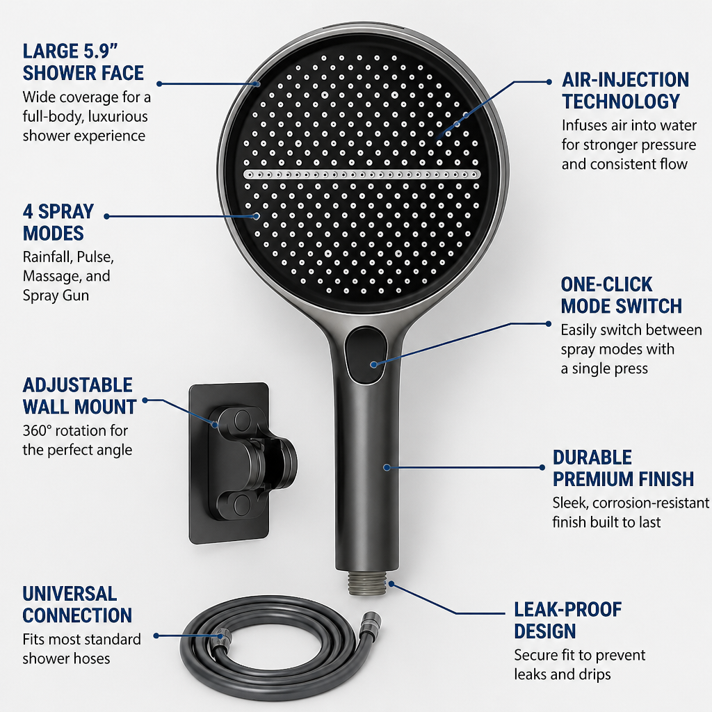 TempestaPure™ High-Pressure Handheld Shower Head — Ignite Your Senses with a Powerfully Revitalizing Shower Every Time