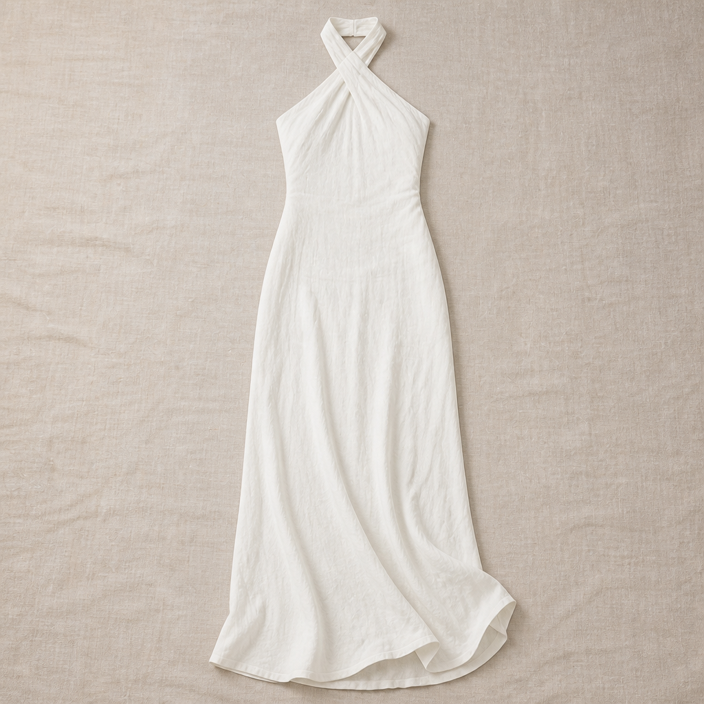 LioraEase™ – Flowy Linen Halter Maxi Summer Dress