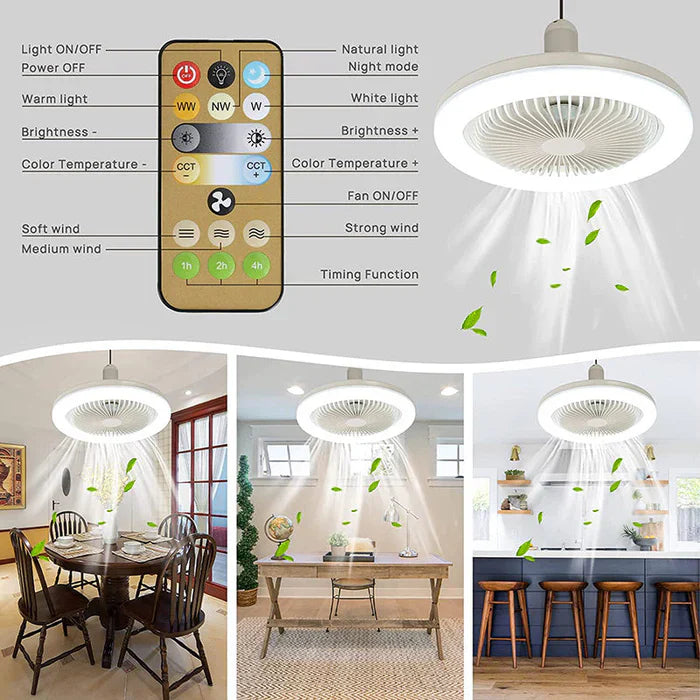 Ceiling Fan with LED Light – Compatible with Any Lamp Socket, Includes Remote Control
