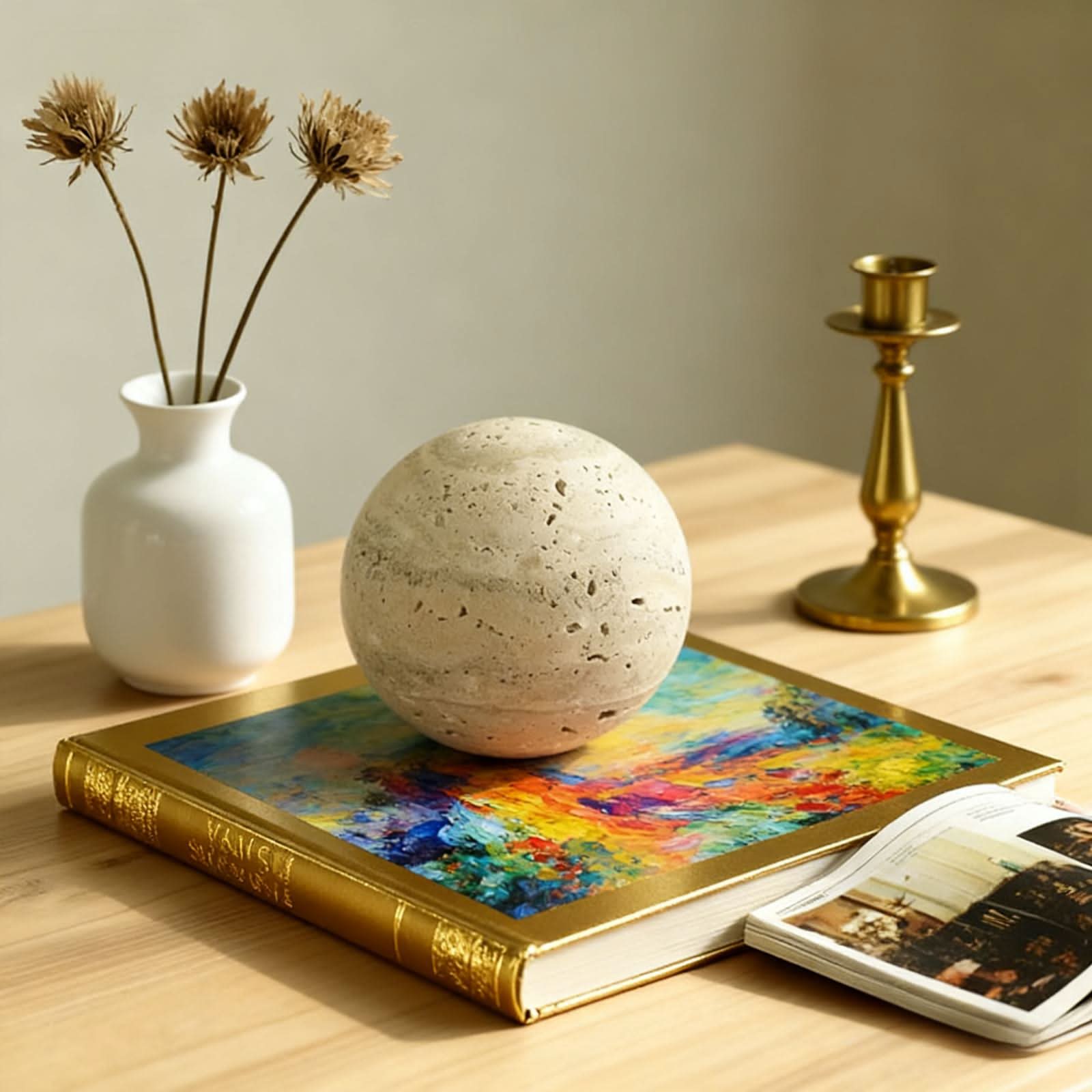 Handcrafted Travertine Marble Sphere Decorative Piece
